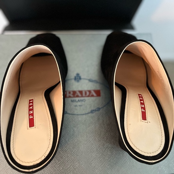 PRADA PRE-LOVED RARE AUTHENTIC BLACK SUEDE WEDGE SLIP ON SANDALS - Picture 3 of 17